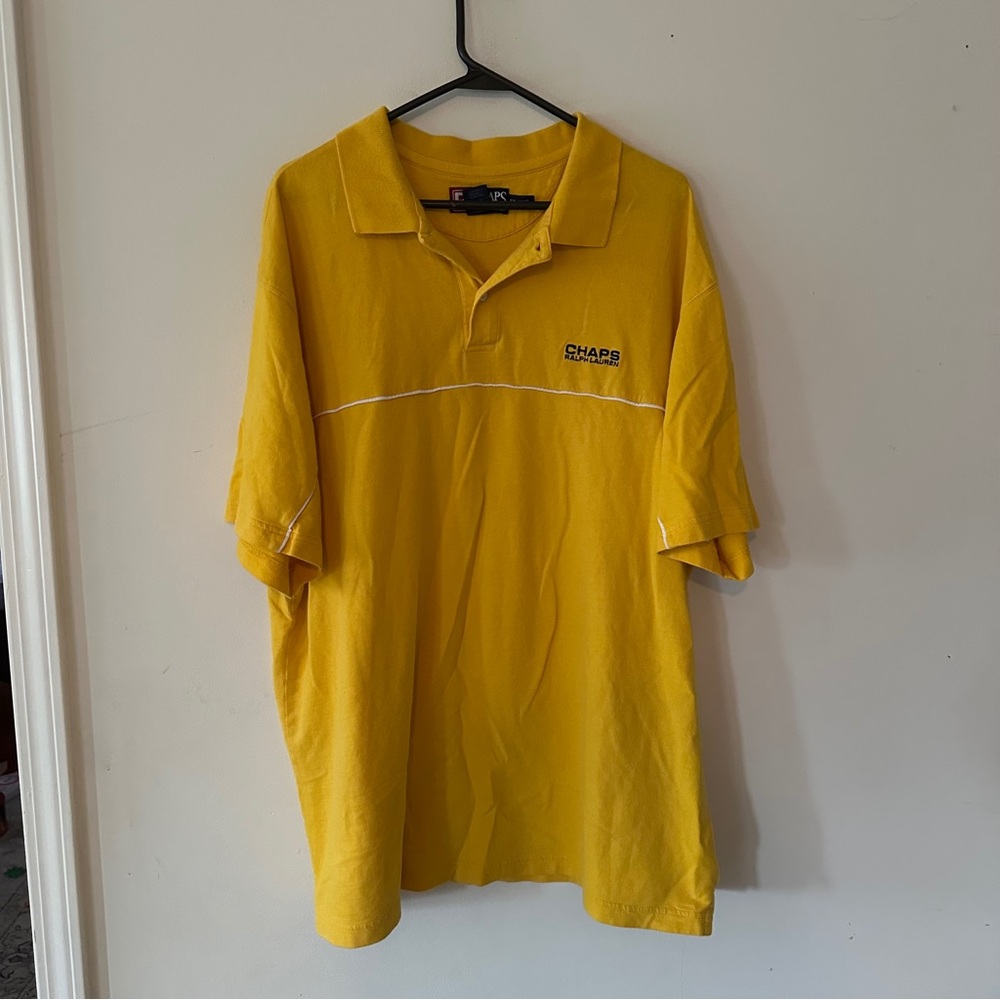 Vintage 90s CHAPS Ralph Lauren Yellow polo jersey tee shirt with stripe (www)